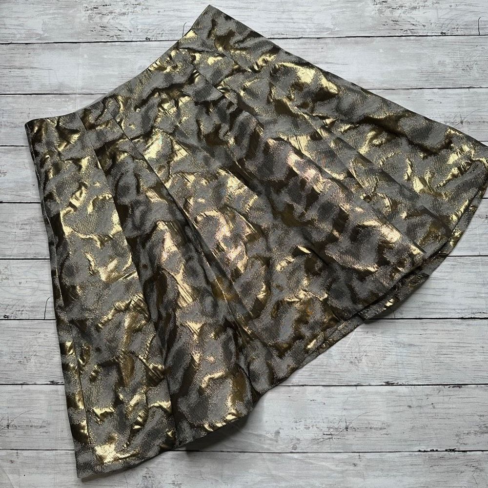 The Limited Women's Metallic Gold Brocade Pleated Mini Skirt S